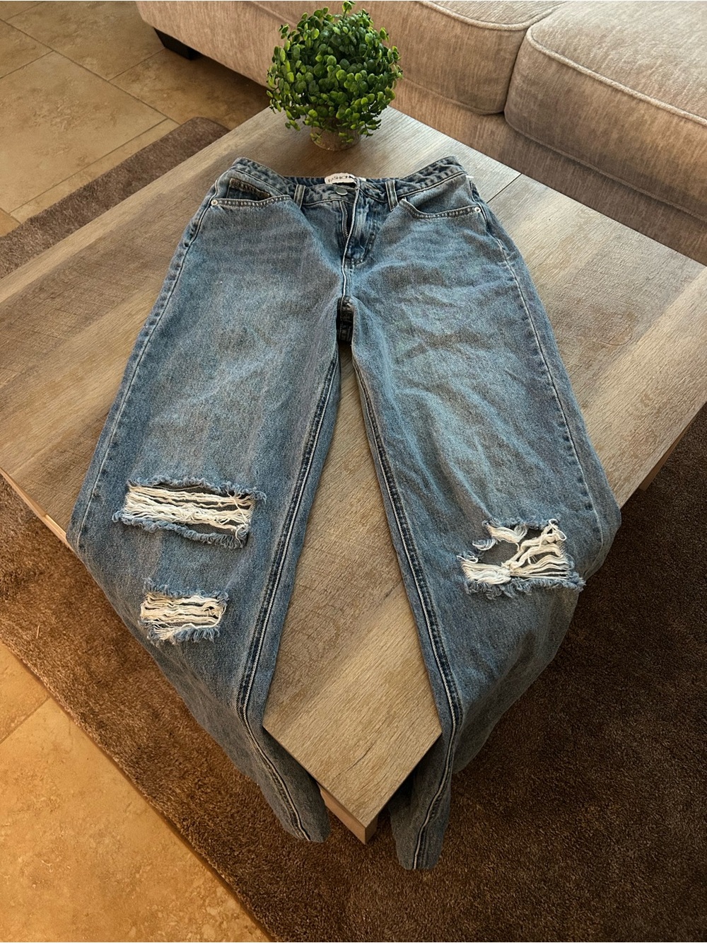 Fashion Nova Women's Distressed Light Blue Boyfriend Jeans